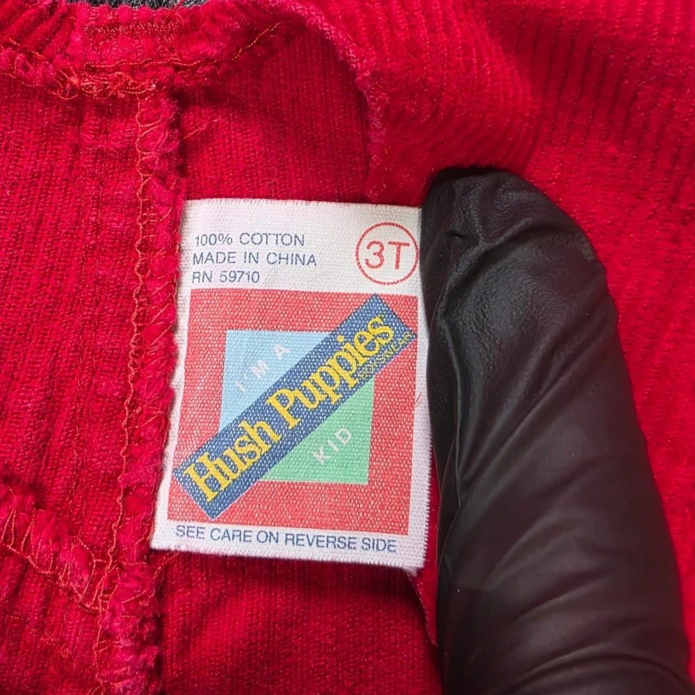 Vintage Hush Puppies Corduroy Ace Pilot Airplane Overalls Kids Size 3T Red